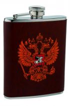 Фляга S.Quire 0,18 л, "Российский герб", сталь+натуральная кожа, коричневый цвет, D-Pro купить