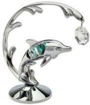 Дельфин, миниатюра серебристого цвета с цвтными кристаллами купить