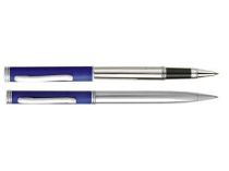 Набор "Кеннеди": ручка шариковая, ручка роллер в футляре, серебристый/синий купить