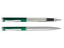 Набор "Кеннеди": ручка шариковая, ручка роллер в футляре, серебристый/зеленый купить